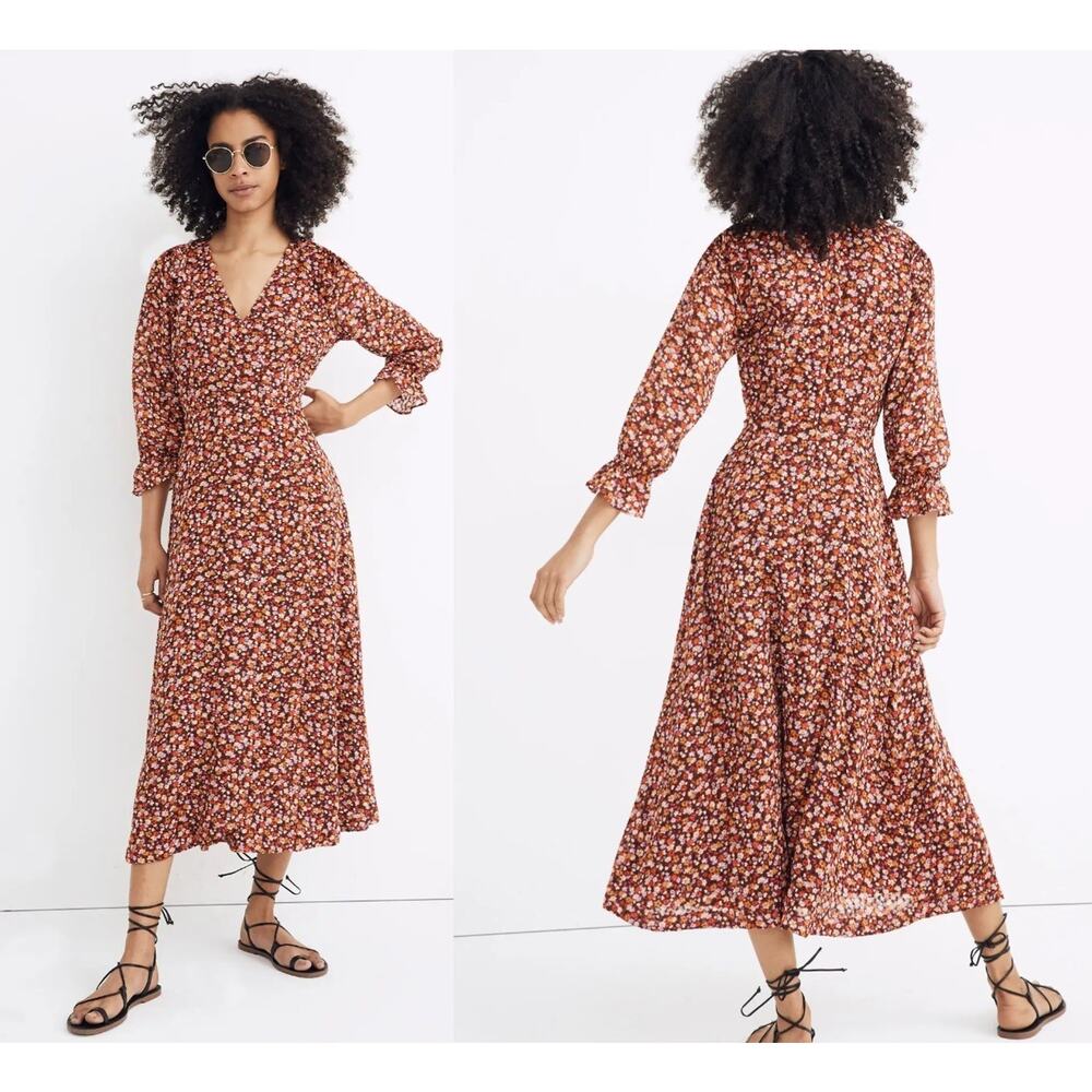 Madewell Women's Crossover Midi Dress Clipdot Spring Prairie Sz 0 NEW - Picture 7 of 8